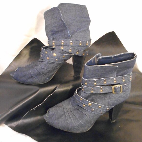 Non-Slip Open Toe Denim Booties - Picture 3 of 3
